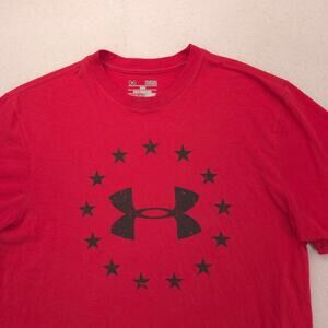 Under Armour Casual Crew Neck Short Sleeve Graphic T Shirt Mens Size M Red